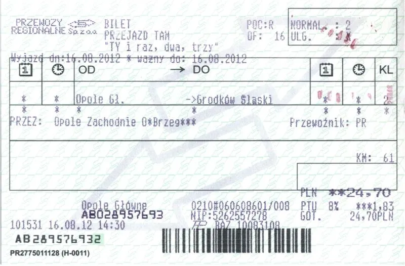 Ceny biletów kolejowych