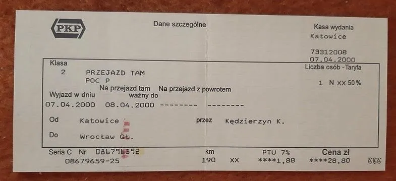 Numer biletu PKP