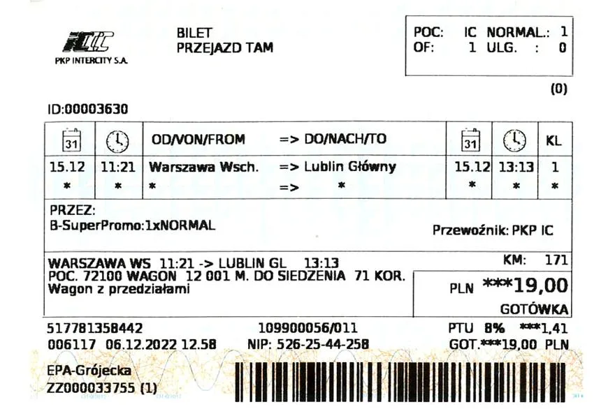 Wymiana biletu PKP