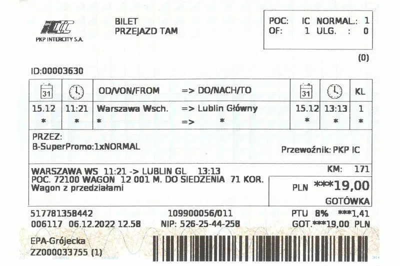Wymiana biletu PKP Intercity