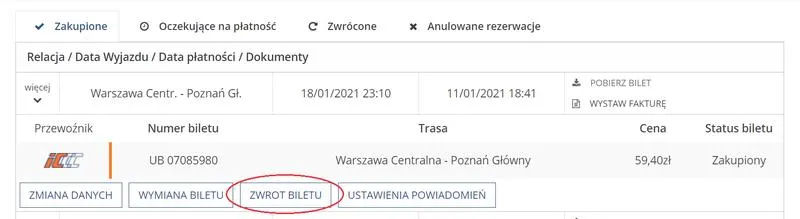 Zasady zwrotu biletów
