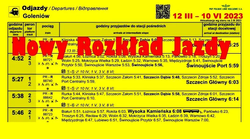 Zmiana rozkładu jazdy PKP