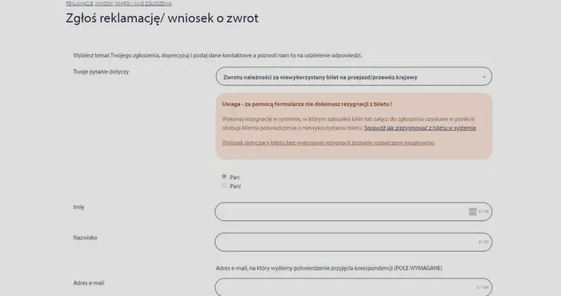 Zwrot biletów PKP